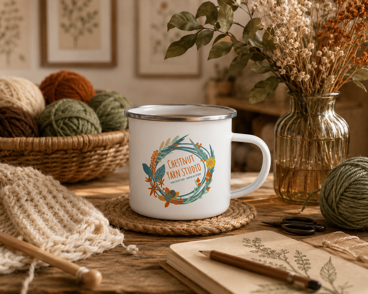 Chestnut Yarn Studio Enamel Mug