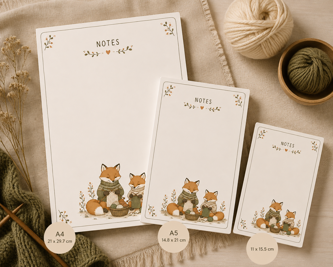 Knitting foxes  Notepad