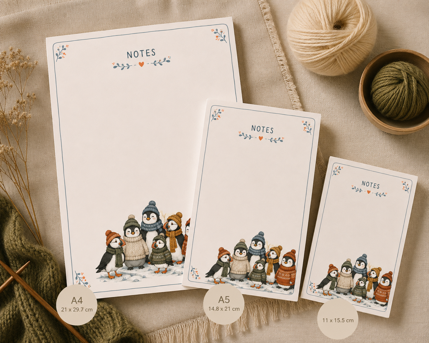 Knitworthy penguins and  puffins Notepad