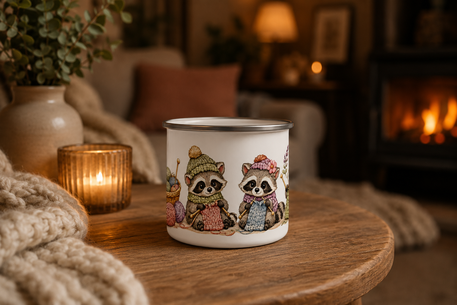 Knitting Racoons Enamel mug