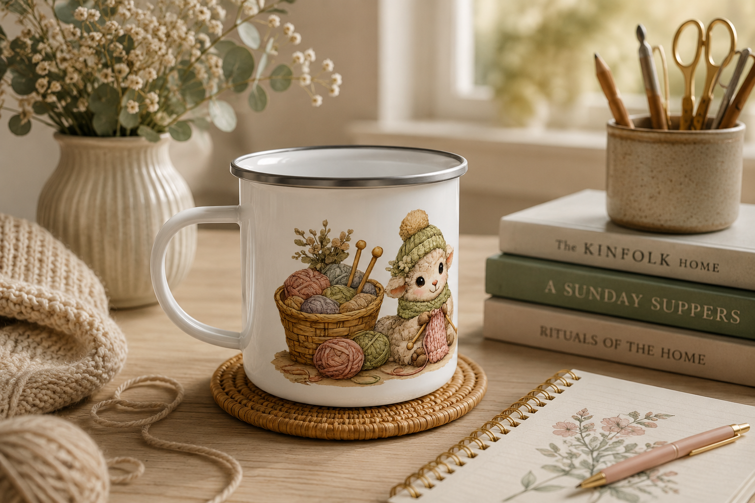 Knitting Sheep Enamel mug